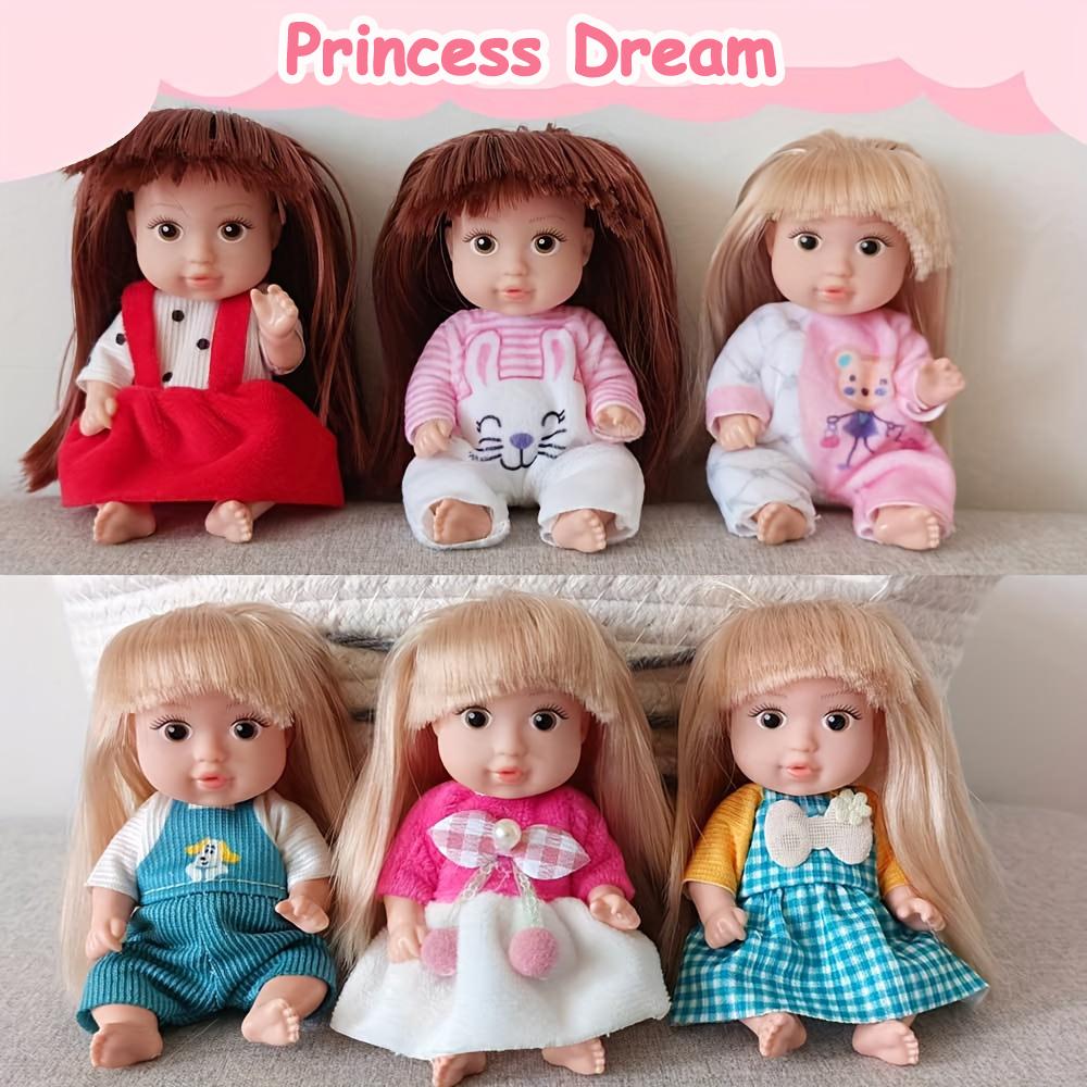 6Pcs Reborn Doll Toy Kit, Simulation Princess Dolls Toy, Mini Cute Sleeping Baby with Clothes Accessories, Birthday Gift for Kid