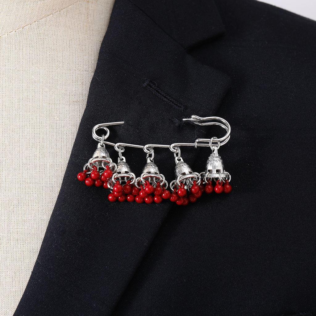 Bohemian Rhinestone Flower Tassel Brooch for Women - Exotic Style Suit Coat Pin