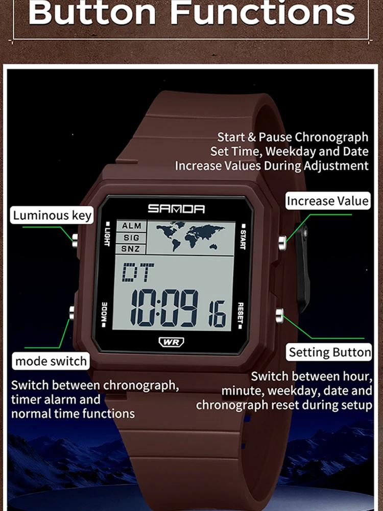 SANDA Outdoor Sport Fashion Men Electronic Watches Multifunction Alarm Clock Countdown LED Luminous Waterproof Men Wristwatc