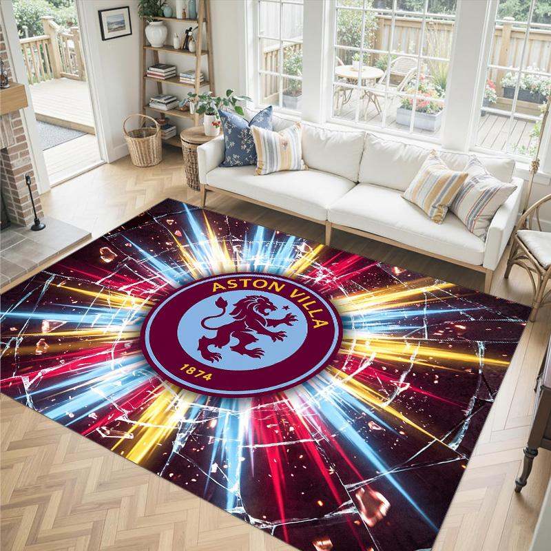Aston Villa Football Design Crystal Velvet Carpet Cozy Non?Slip Printed Rug For Bedroom Living Room Entrance