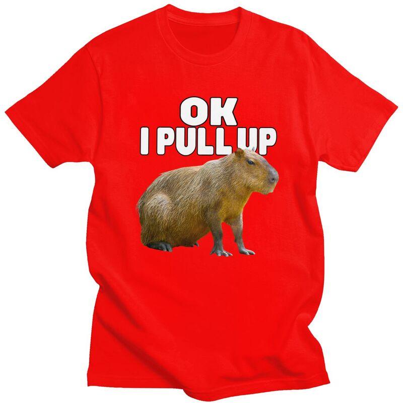 Custom Cool Ok I Pull Up Capybara T Shirt Men Short Sleeve Pure Cotton Tshirt Casual Tee Tops Fashion Tshirts