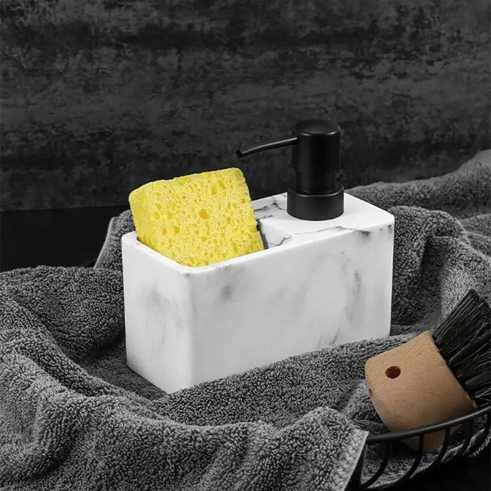 2 in 1 marble texture soap dispenser and sponge holder, elegantly designed lightweight luxury organizer, bathroom