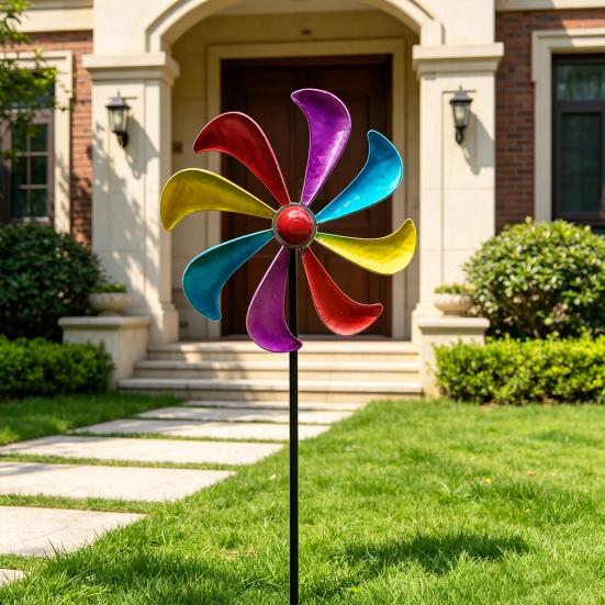 Wind Spinners Outdoor with Silent Bearing Metal Windmill Decoration with Stake 360° Rotating Colorful Blades for Yard Garden Artistic Decor Gift
