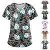 Women's Fashion Printed Work Uniform With Pocket T-Shirt Short Sleeve Top