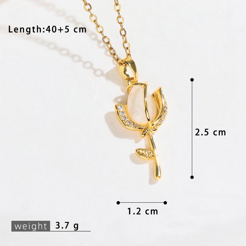 Women's Fresh Breeze Necklace: Colorful Tulip Pendant In Copper with Zircon, Fashionable Clavicle Chain