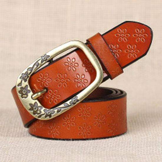Women's Genuine Leather Hollow Pin Buckle Belt - Fashionable, Versatile, Retro Casual Waist Belt for Jeans