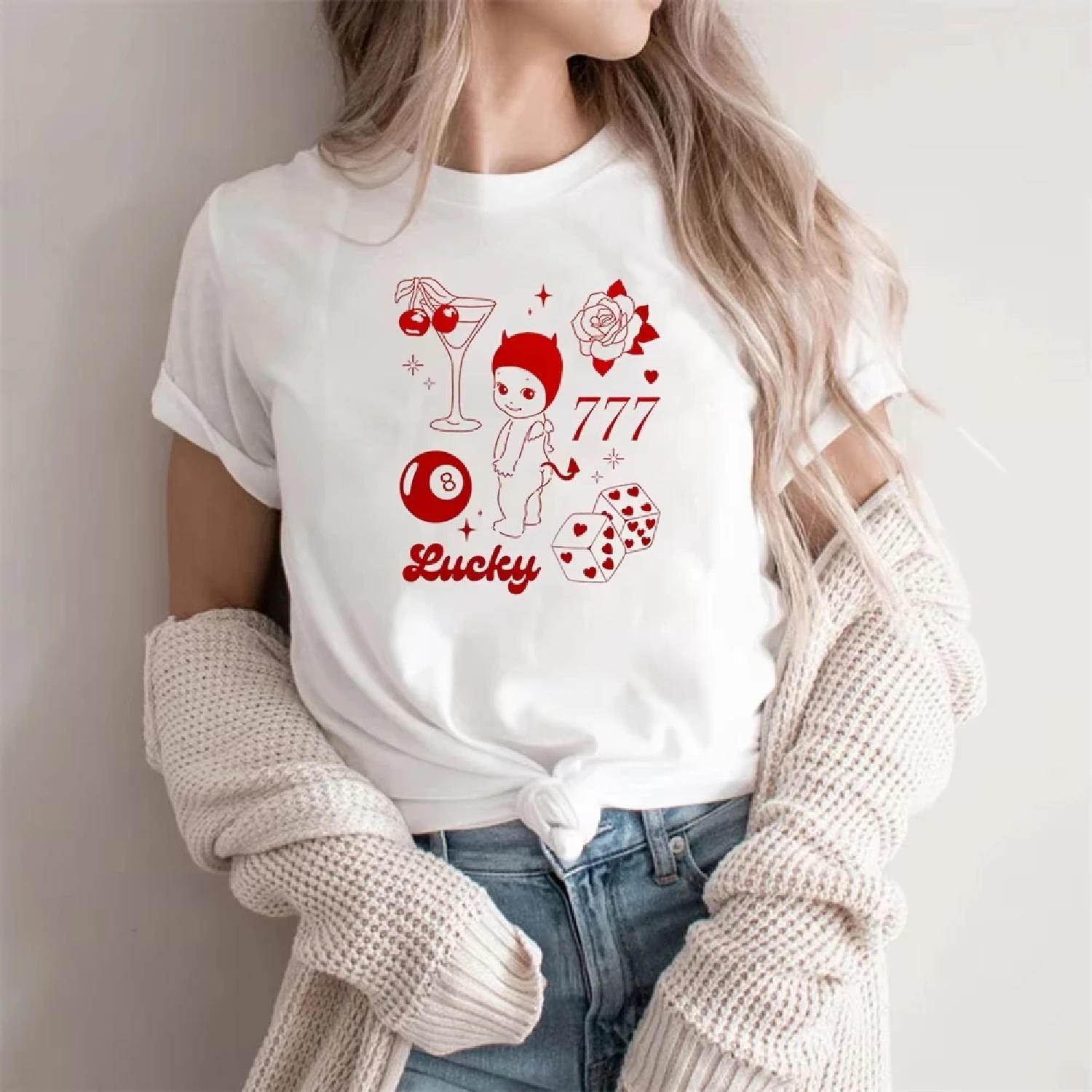Милая футболка Sonny Angel Kewpie Ангелочек Женская Это рубашка Sonny Angel M Счастливая Девочка Рубашка Дьявол Sonny Уличная мода Короткий рукав S белый