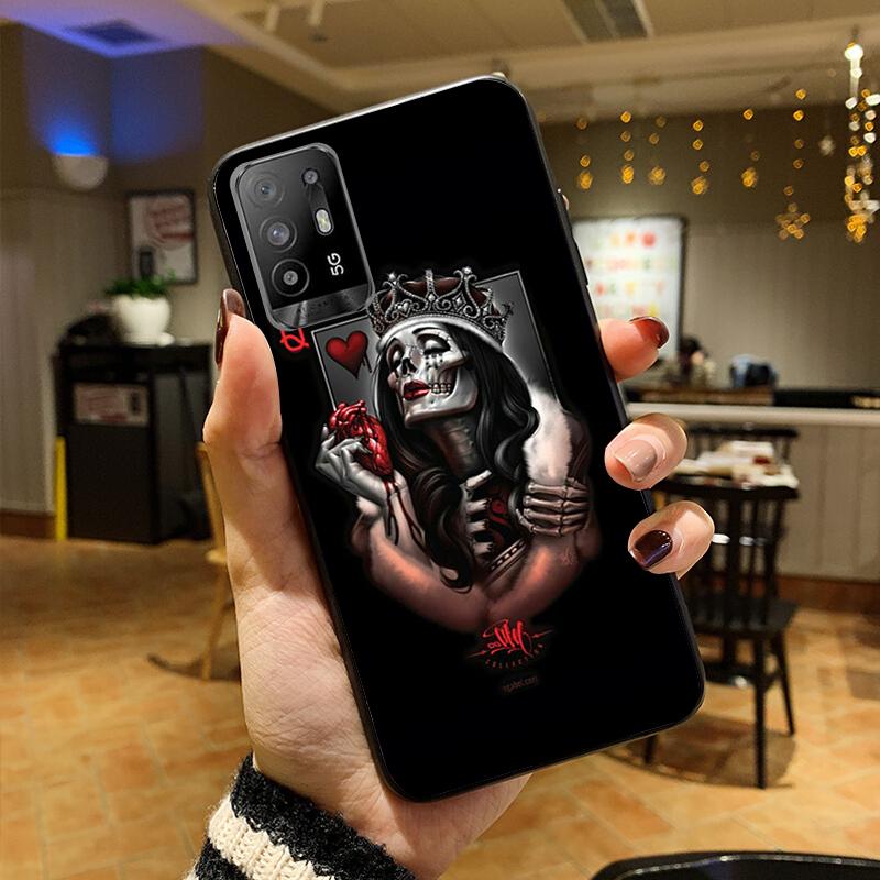 Skeleton Schädel Frau Kuss Tattoo Telefon Fall für OPPO A54 A74 A94 A53S A9 A5 A15 A16 A91 A96 A76 Reno8 8Pro Reno2 Z Abdeckung Coque