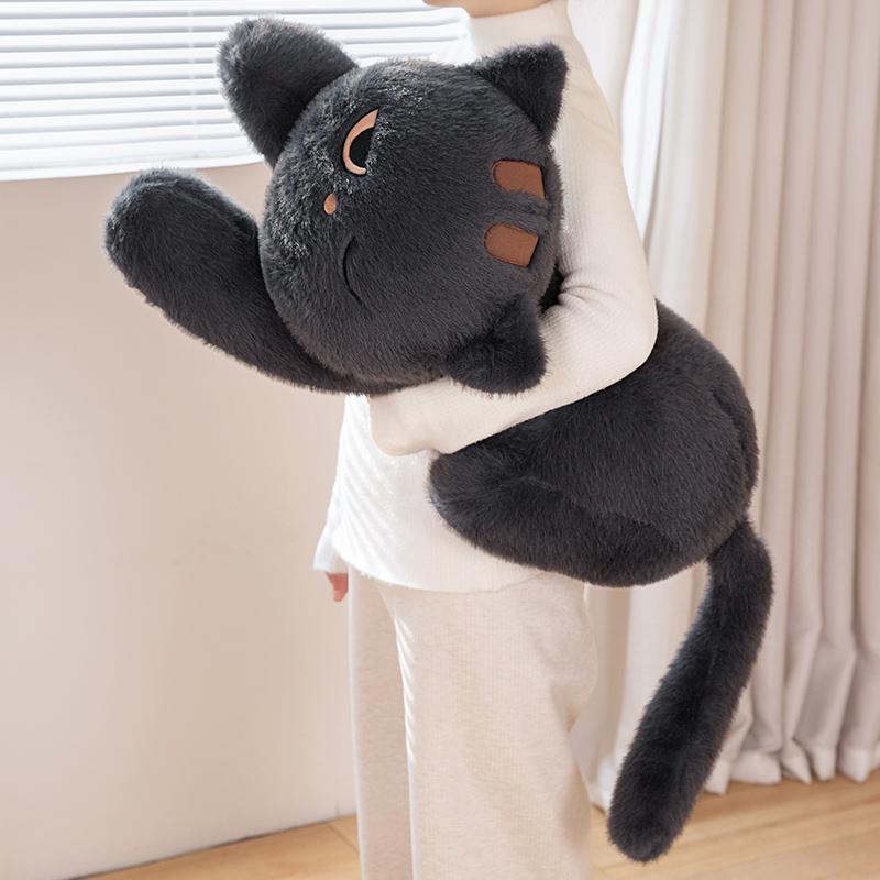 Black Cat Plush Pillow Soft Doll Stuffed Lying Cat Cushion Cute Sleeping Cat Design Lovely Birthday Gift Idea for Cat Lovers