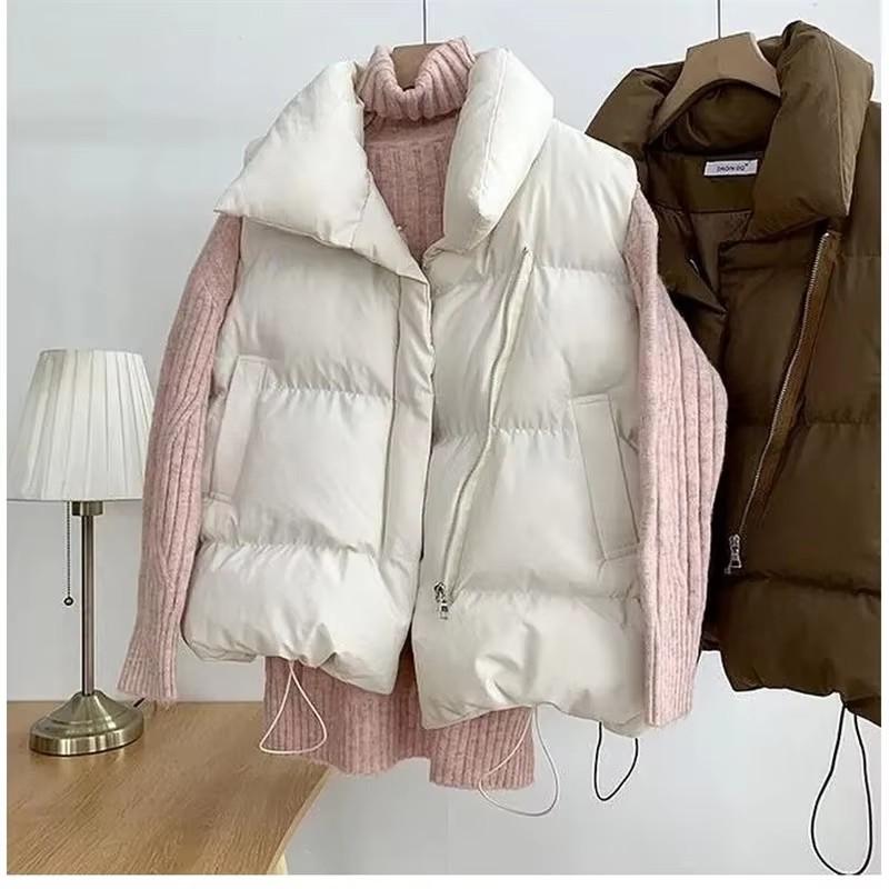 Winter Warm Cropped Vest Jackets for Women Fashion Sleeveless Stand Collar Zip Up Puffer Waistcoat Street Style Outwear
