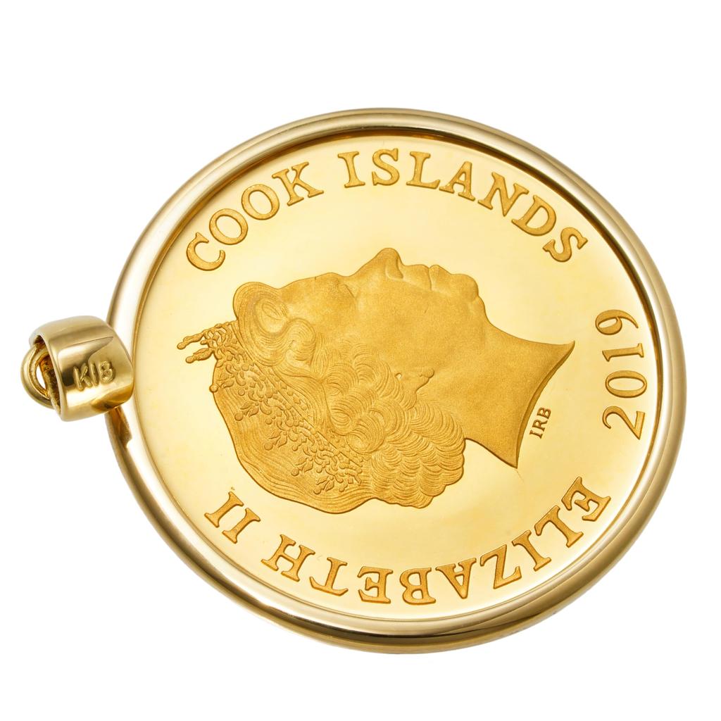 24K Pure Gold Cat Coin Simple 18K Engraved [SPERANZA] Pendant, Mother's Love, 1/10oz, Frame,