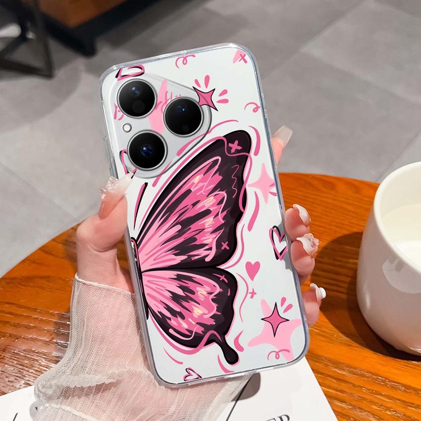 For Huawei Pura 80 70 Pro Plus Ultra Honor X6C 8C Phone Bags Cute Big Eyed Black Cat Patterns Luxury Transparent Lens Protection Case For Huawei Shell