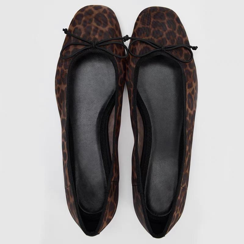 Fashion Cozy Mesh Leopard Print Ballet Flats Women Sexy Round Toe Bow Decoration Brand Designer Shoes Fashion Soft-sole Mary Jane Shoes