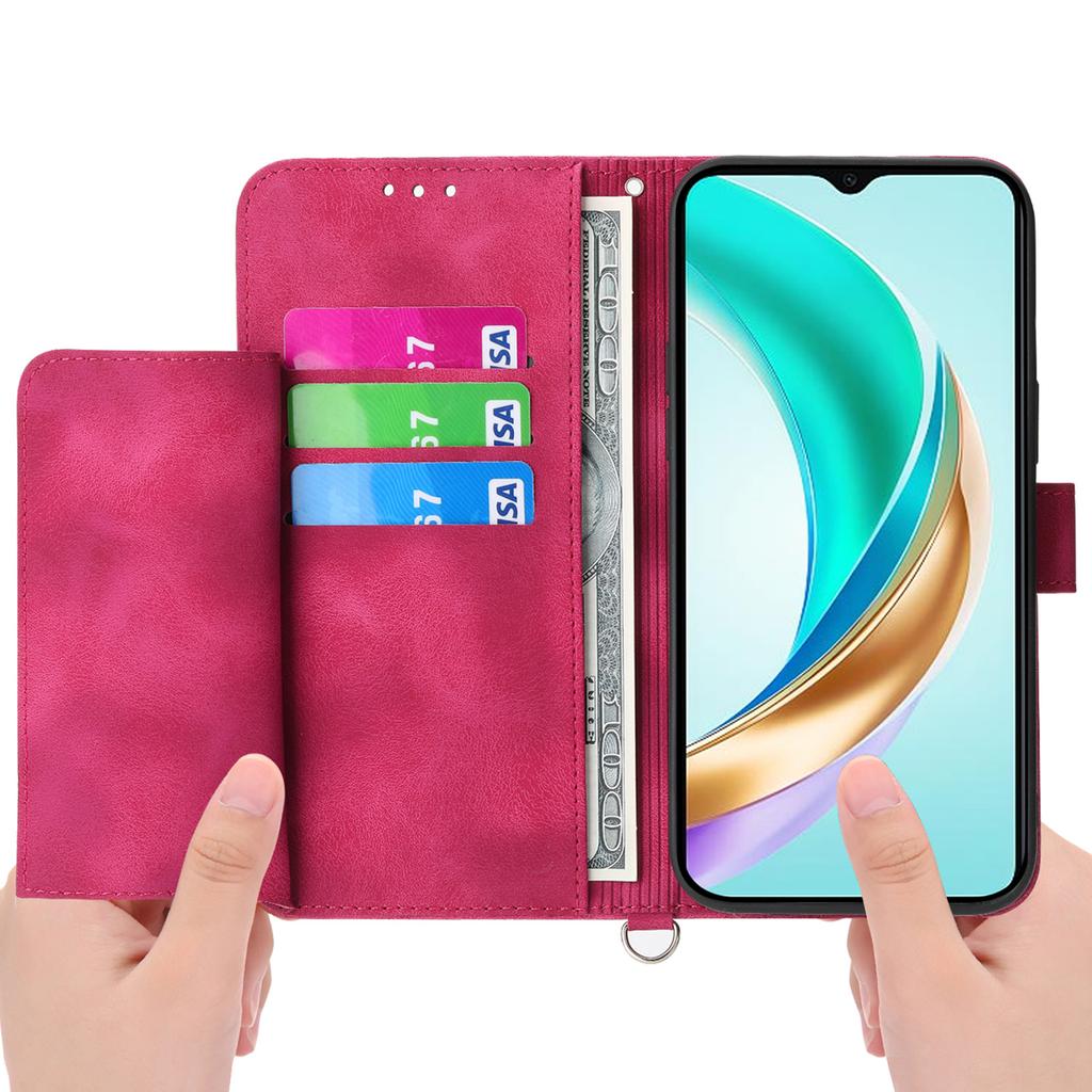 For Honor X6b 4G Case Flower Pattern PU Leather Wallet Phone Cover with Strap