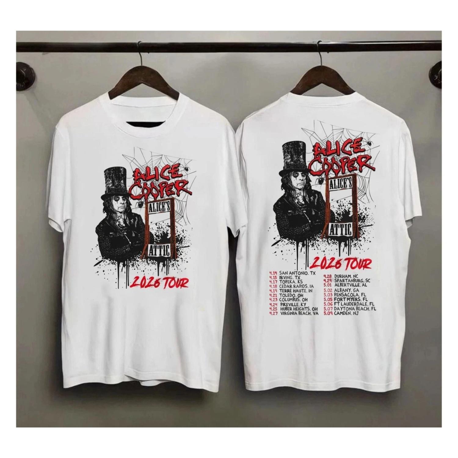

Alice Cooper s 2026 _Alice s Attic_ Tour T-shirt, Daily Outdoor Retro Printed T-shirt for Both Male and Female Fans S чёрный