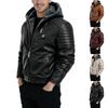 Jaqueta de Couro Masculina Casual Lisa com Capuz e Zíper