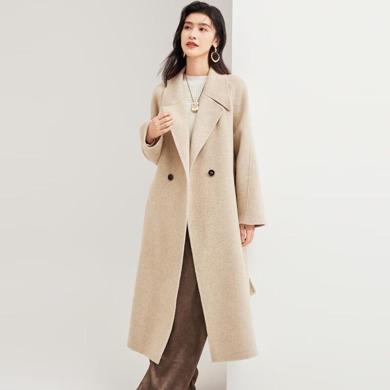 Golden Chrysanthemum Women's 100% Wool Double-Faced Long Lapel Overcoat