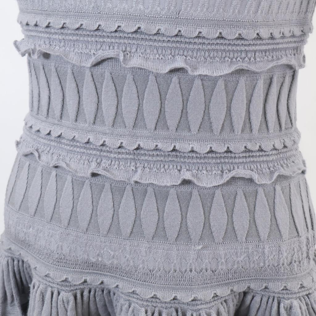 ALAIA [Domestically Authorized] AA9R2153CM626 Crinoline Flare Fine Knit Mini Skater High Neck Dress / dress 38 grayUsed