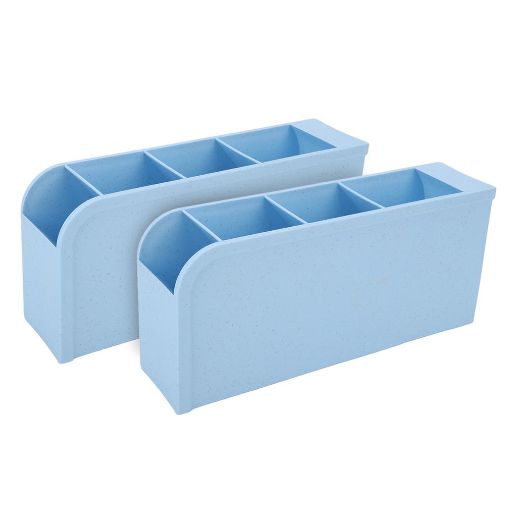 2pcs Makeup Brush Holder Small Blue Reinforced Support 4 Spaces Deep Slot Stable Bottom Desktop Storage Box