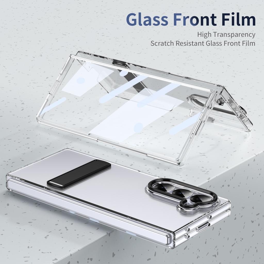 High Definition Transparent Z Fold6 Fold5 Protective Case For Samsung Galaxy Z Fold 6 5 4 5G With Glass Film Alloy Bracket Cover