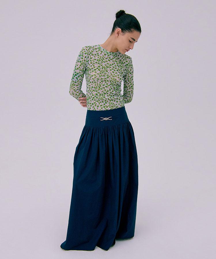 Bundercammer Shirring Maxi Skirt_Navy