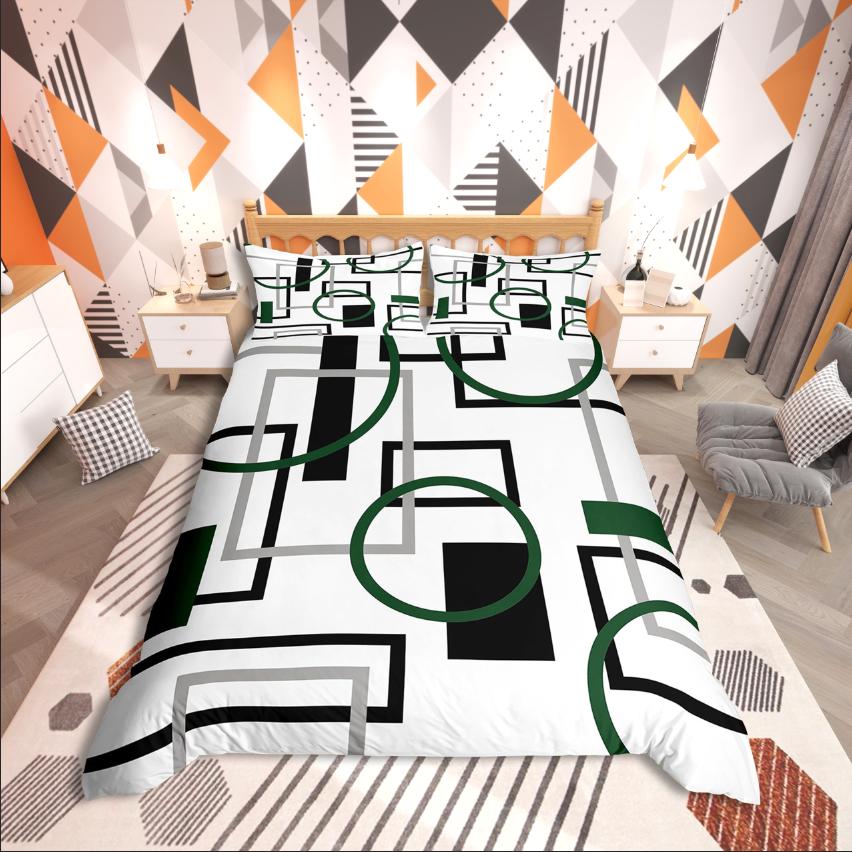 Homewish Geometric Rectangle Stripes Duvet Cover Set,Mid Century for Teens Bedding Set,Abstract Vintage Decor