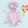 Baby Girl Rash Guard Swimsuit Long Sleeve Floral/Ice Cream Print Bathing Suit Infant Swimwear with Sun Hat