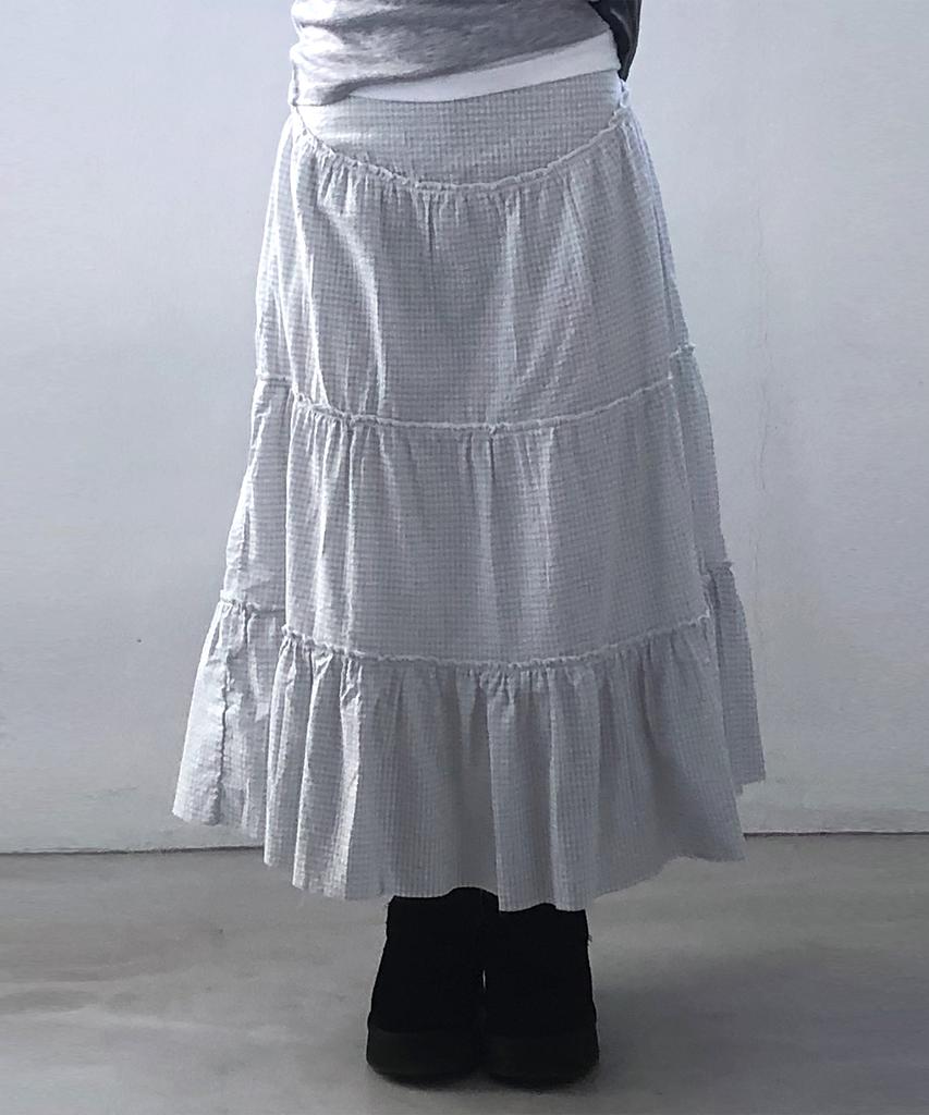 Chix Check Tiered Long Skirt Sky Blue