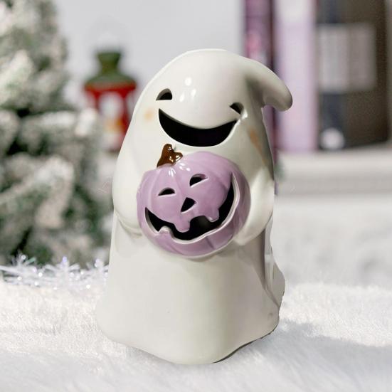 Halloween Ghost Ornaments Cute Ghost Cat Pumpkin Sculpture Spooky Resin Home Decor Desktop Figurine for Indoor Outdoor Display