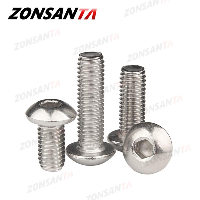 ZONSANTA ISO7380 M2 M2.5 M3 M4 M5 M6 304 A2 Round 304 Stainless Steel Screws Hex Socket Button Head Allen Bolt Mechanical Screw