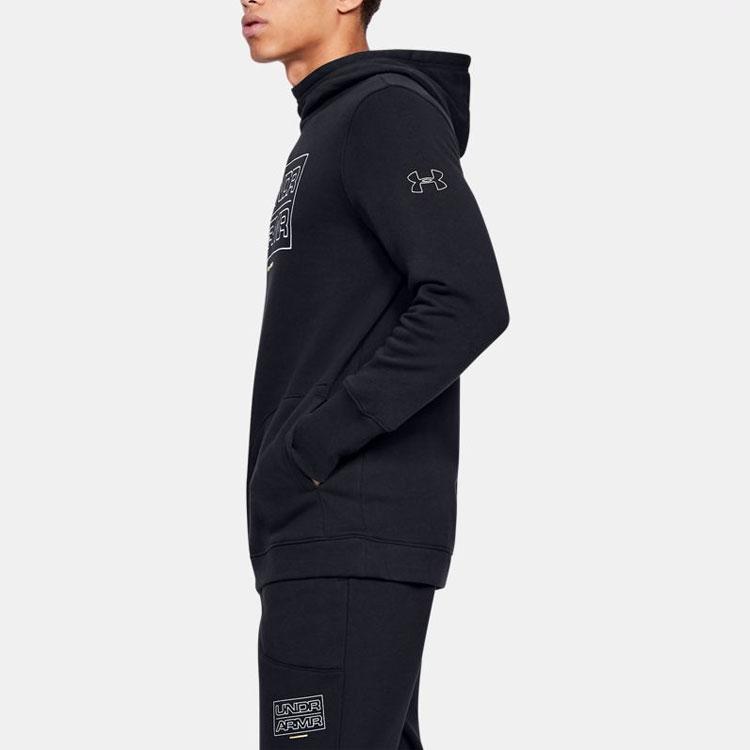 Under Armour Baseline Fleece Hooded Basketball Logo Sweatshirt Men Sweatshirt Black 1343007-002