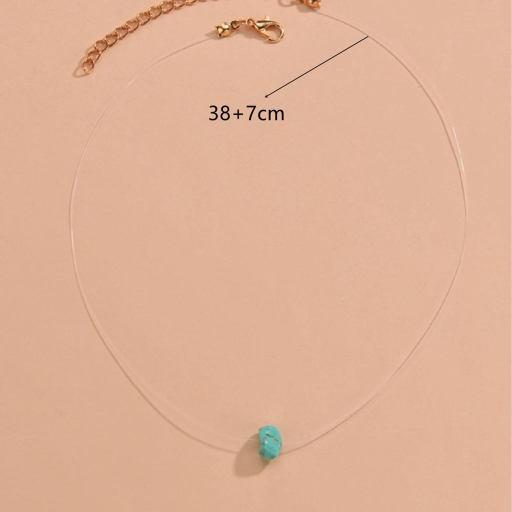 New Product Simple Personality Geometric Irregular Turquoise Pendant Transparent Fishing Line Necklace Collarbone Chain Decoration