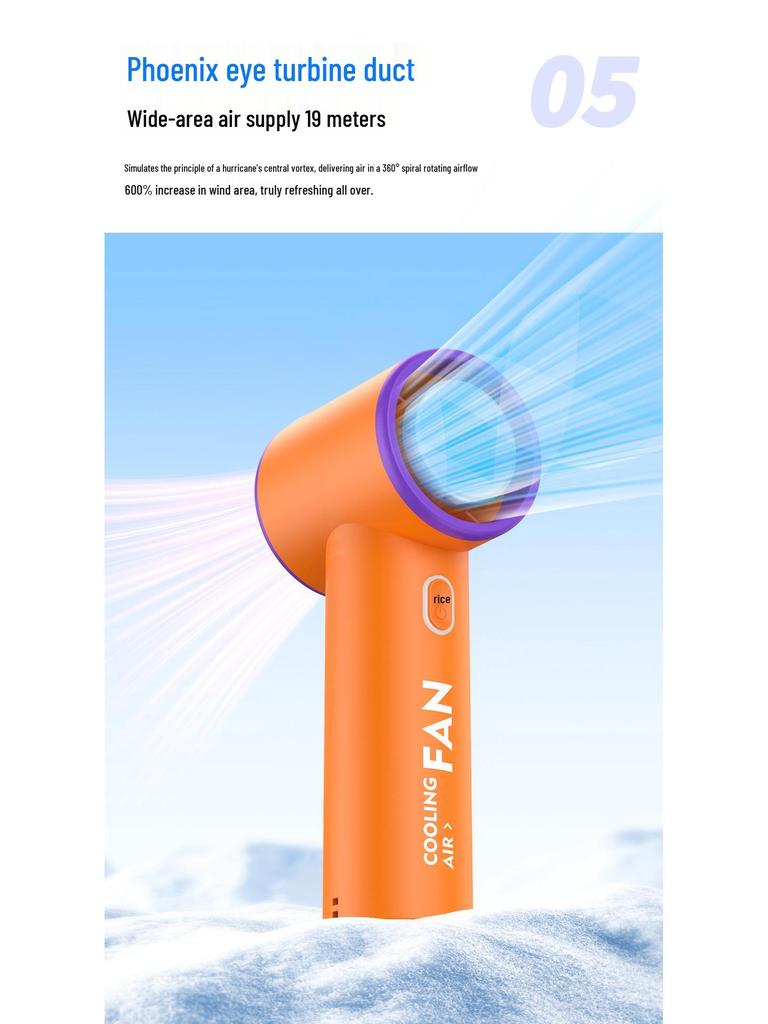 T20 Portable Handheld Fan - USB Rechargeable, Long Battery, Strong Wind, Mini Turbine Design