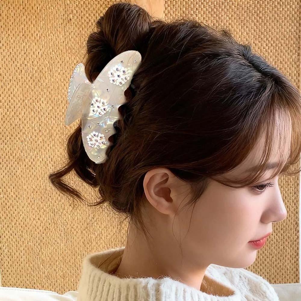 Elegant Iridescent Hair Claw Contrast Color Acrylic Hair Claw Snowflake Shark Clip  Headwear