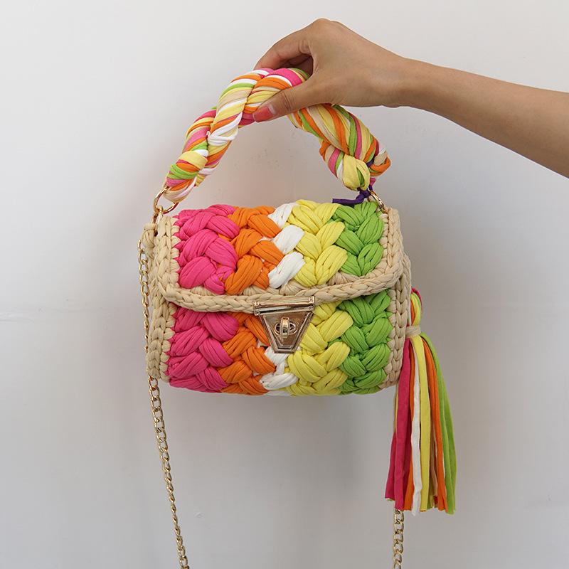 Handmade fabric line set bag by unique women's fashion inclined shoulder bag for ladies