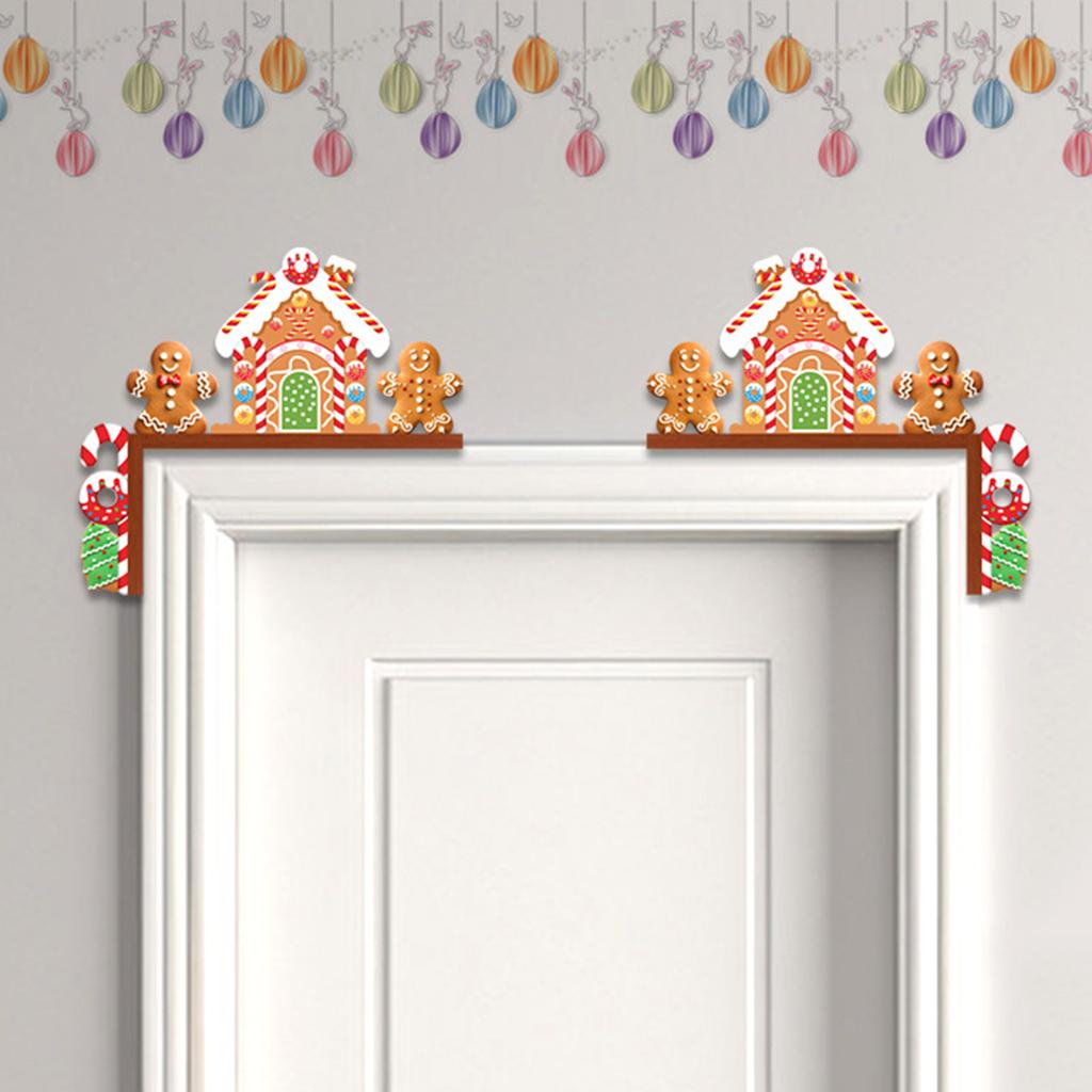 2 Pcs Christmas Gingerbread Man Wooden Door Corner Decor Christmas Gingerbread Man Candy Door Toppers for Front Indoor Outdoor