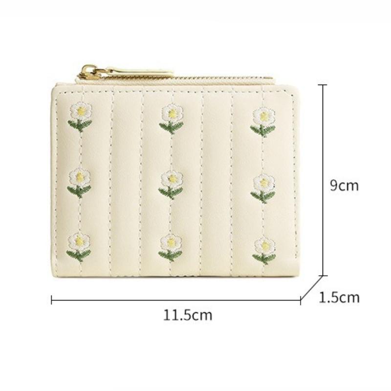 New Floral Embroidered PU Leather Women's Card Bag Coin Purse Slim Credit Card Holder Wallet for Women ID Card Pocket