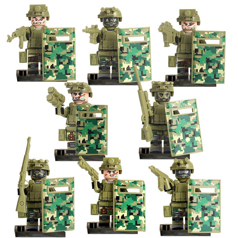 Militärgeist Spezialpolizei Baustein Puppe Schild Waffe Achtwege Freiwilligenarmee Spezialkräfte Puzzle Montage Spielzeug