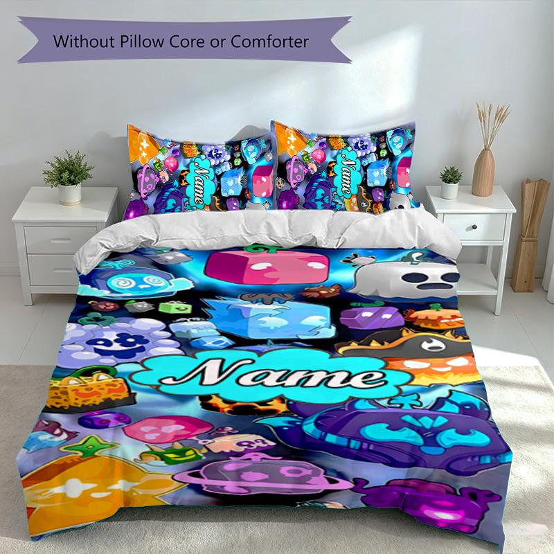 3pcs Custom Name Game Blox Fruits Set,Includes 1 Duvet Cover and 2 Pillowcases,All-season Bedroom Decor
