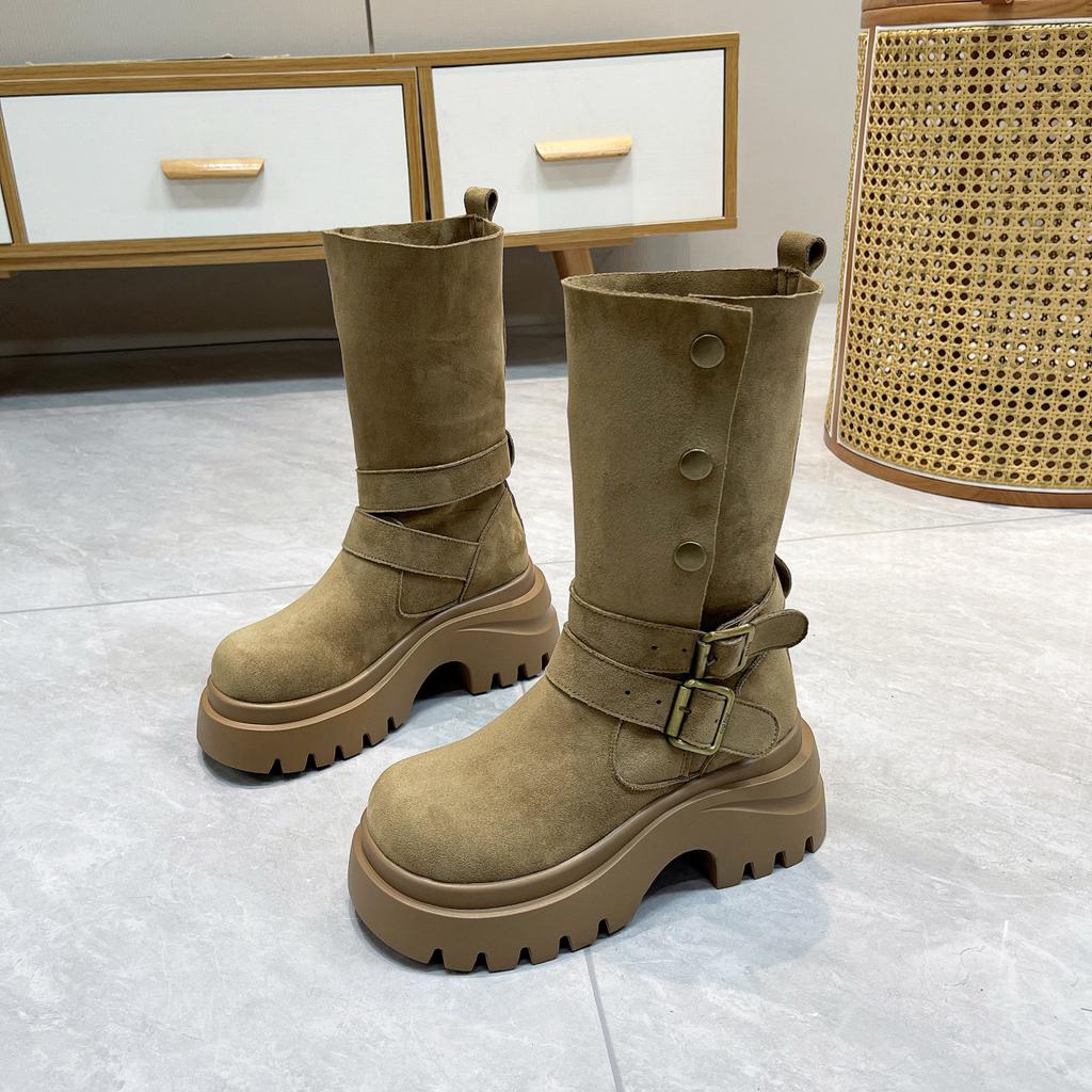 British Style Platform Heightening Martin Boots Women's New Small Slim Medium Tube Knight Short Boots In Autumn and Winter 2025