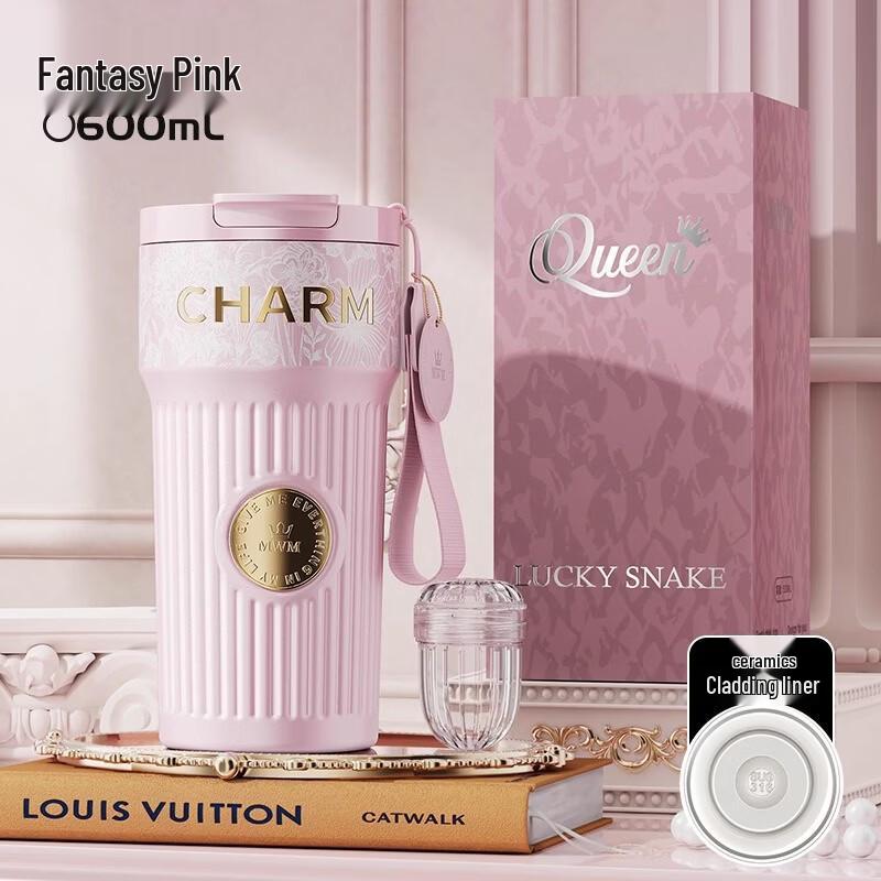 Shangqi Pink Ceramic Lined Insulated Straw Mug