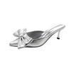 Fashion New Baotou Stiletto High-heeled Shoes Spring and Summer Pointed Toe Shallow Mouth Temperament Bow Non-slip Cool Slippers