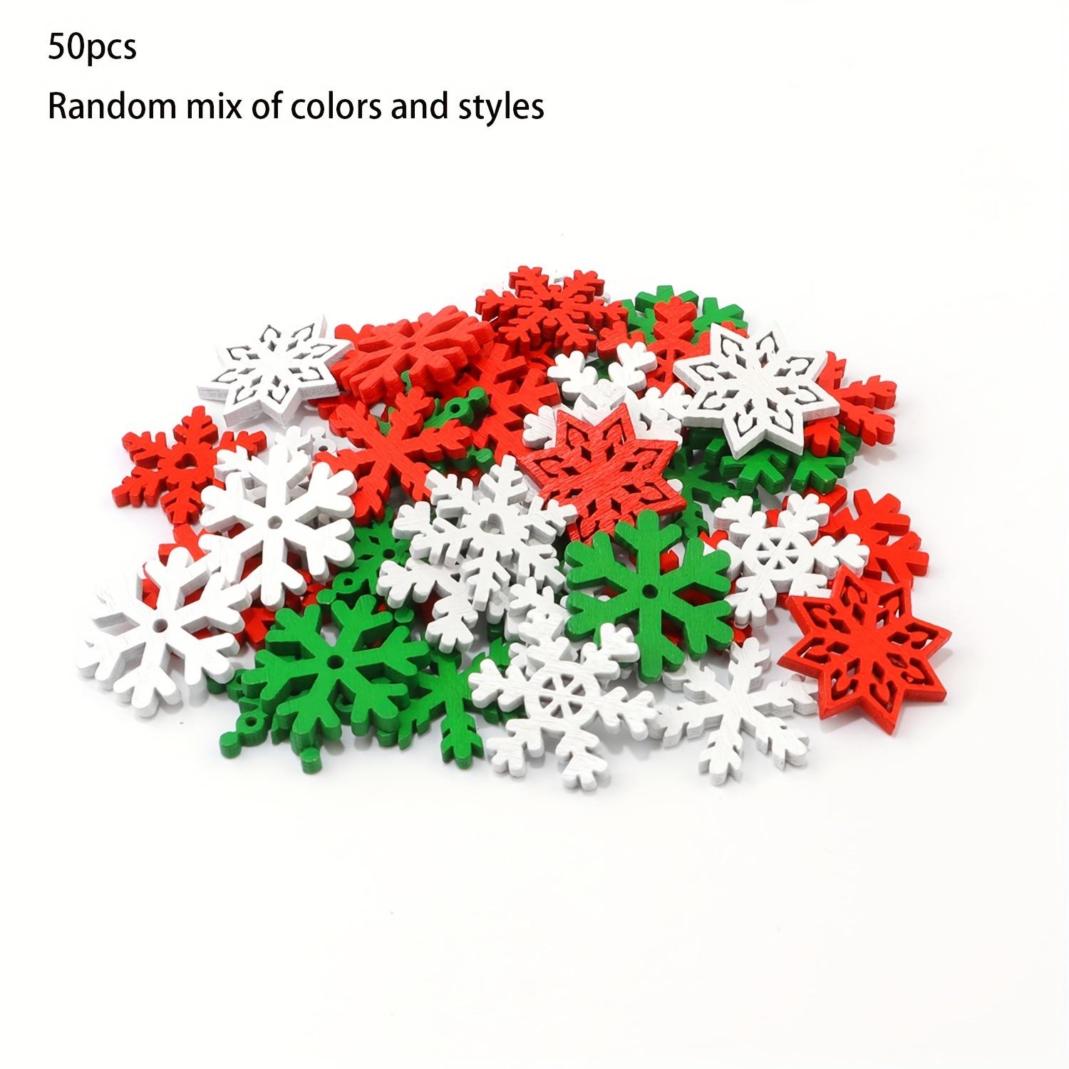 

50 шт. случайных разноцветных деревянных щепок в виде снежинок своими руками для украшения рождественской елки красные, белые и зеленые снежинки рождественские деревянные щепки