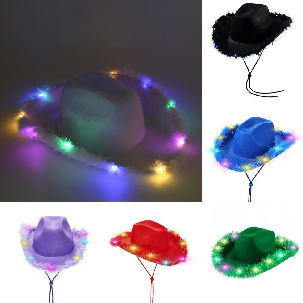 Breathable Cowboy Hat With Bright Led Trim And Large Brim For Outdoor Activities