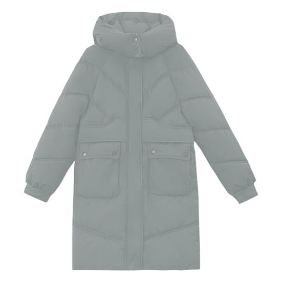 Winter Down Coat Neck Protection Stand Collar Padded Hooded with Pockets Zip-up Parka Windproof Heat Retention Daily Cold Weather Outwear Cotton