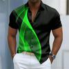 Nuova Camicia da Uomo a Maniche Corte Stampa a Righe Curve Bianche e Blu Vestibilità Business Casual Collo a Revers Camicia da Uomo