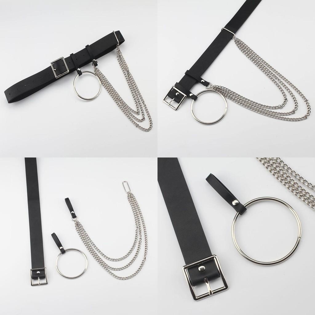 Fashionable Black Women Waist Belt With Circular Ring And Chain Tassel Daily For