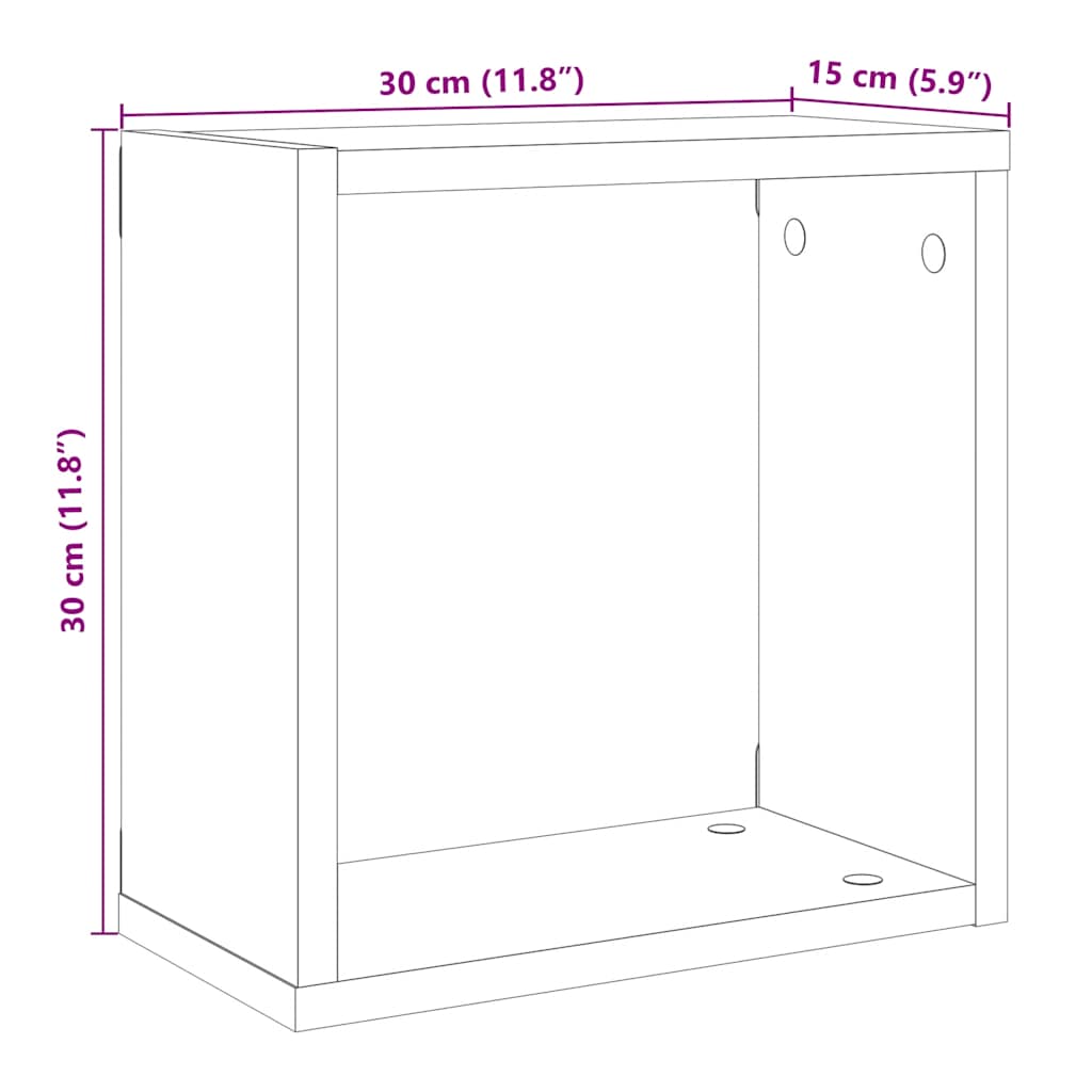 Cube Wall Shelves 2 pcs Rustic Wood Look 30 x 15 x 30 cm Engineered Wood