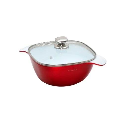 D&S 24cm Casserole, 4.3L, Induction Compatible, with Lid, Double-Layer Ceramic Coating, Thick Bottom, Easy to Clean, Shiny Red, DSSHC24-WHRE