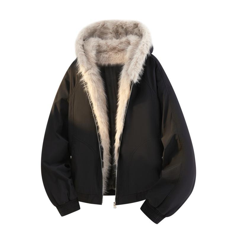 

Men s and Women s Hooded Winter Cotton Jacket with Fur Collar and Fleece Lining - Thick, Warm, and Cold-Resistant Outerwear. XL чорний